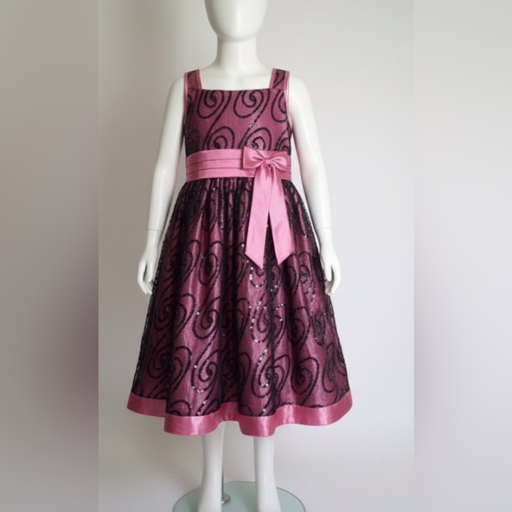 Y2k Love Elegant Pink and Black Girls Sequin Dress Sz 10 Formal Vamp‎ Goth